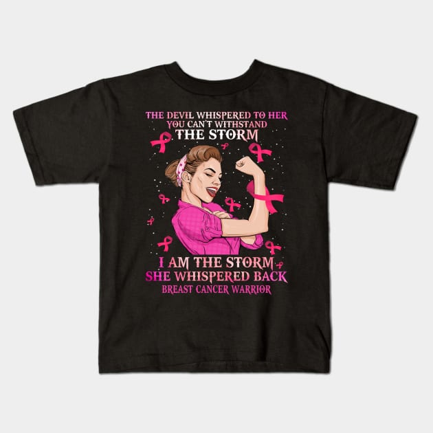 strong breast cancer warrior i am the storm Kids T-Shirt by TeesCircle